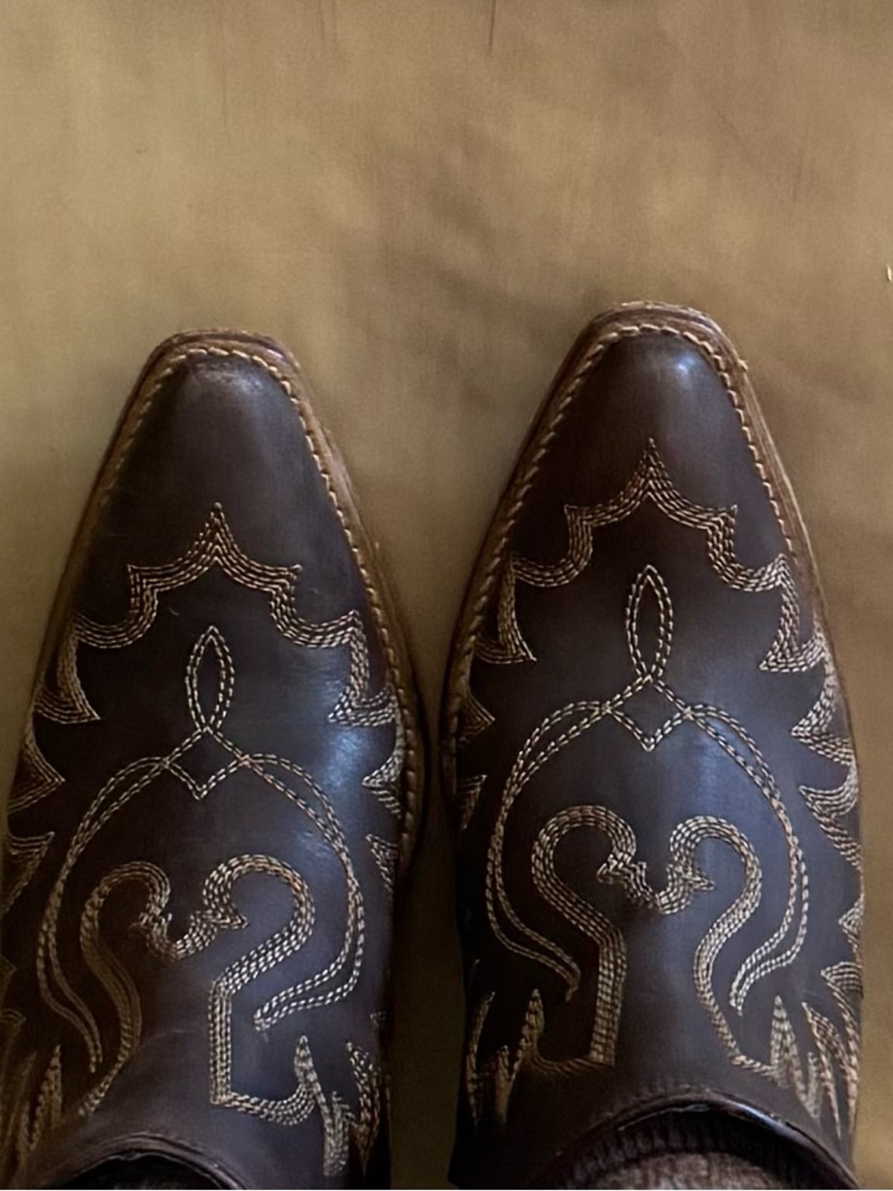 Myra Bag Brown Western Stitch Leather Ankle Boots - Picture 2 of 2